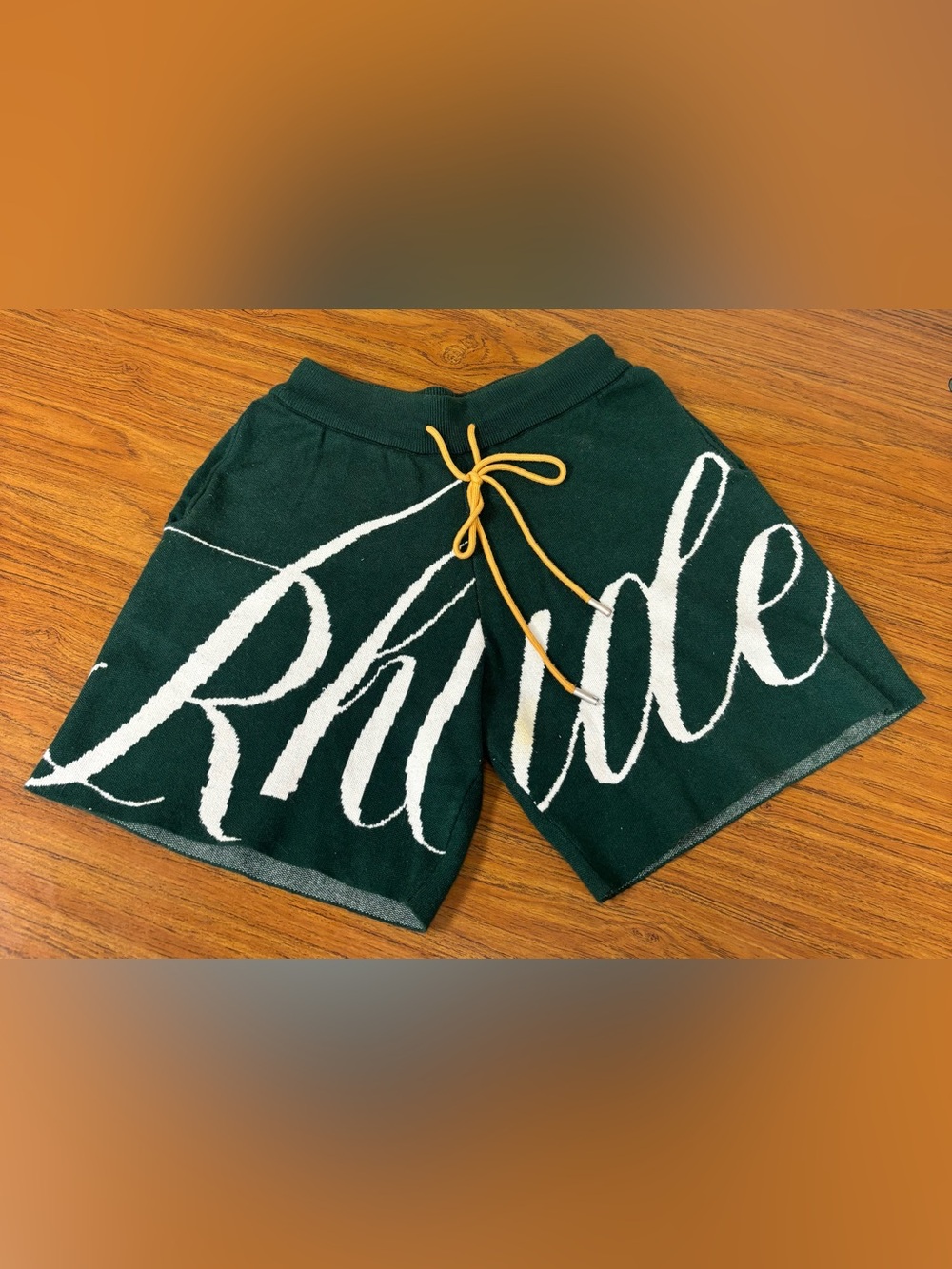 RARE - Rhude Knit Shorts w/ Script Logo 'Green/White' - Size Men's Medium